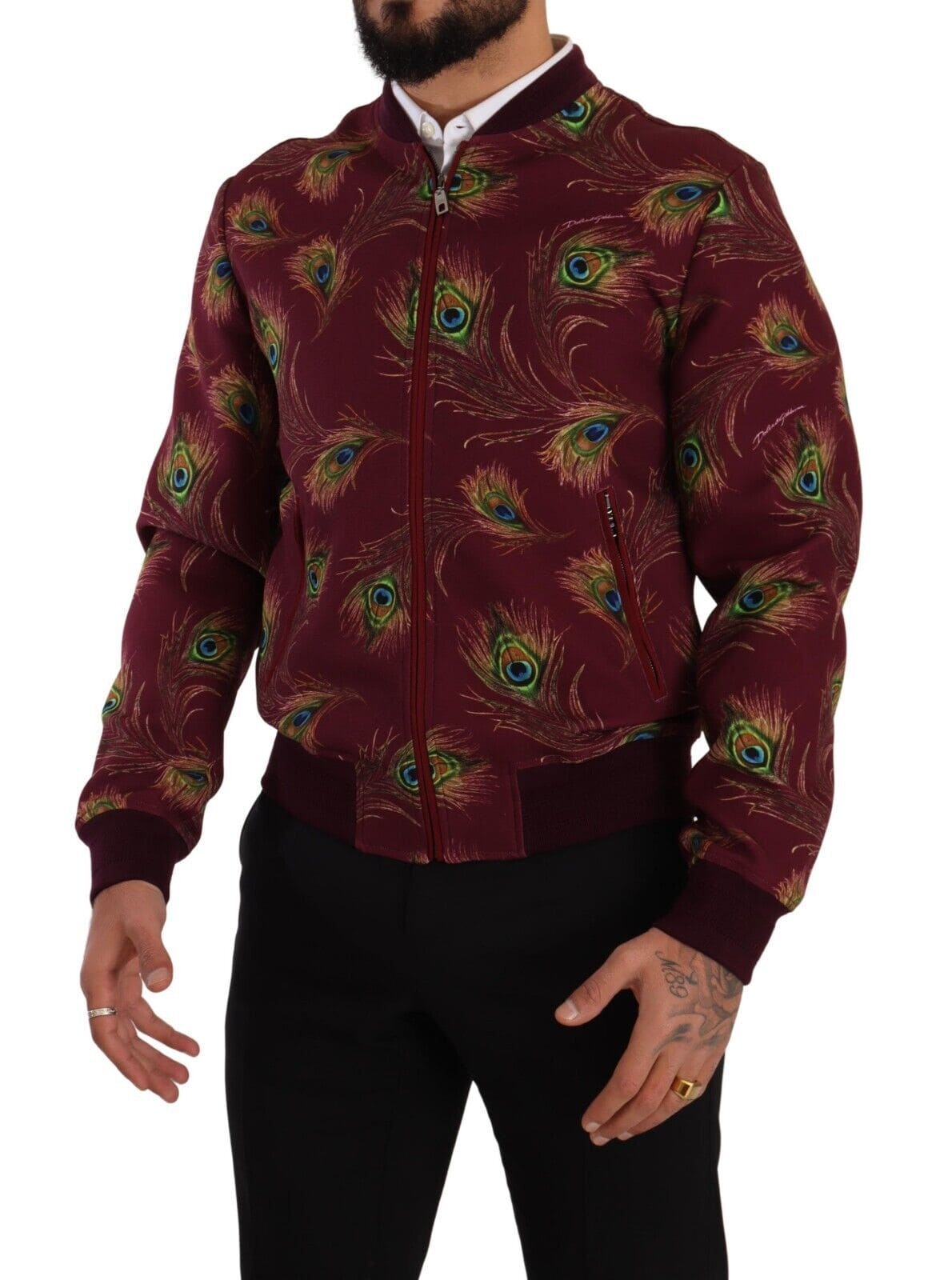 Veste bomber à imprimé paon rouge éclatant Dolce &amp; Gabbana