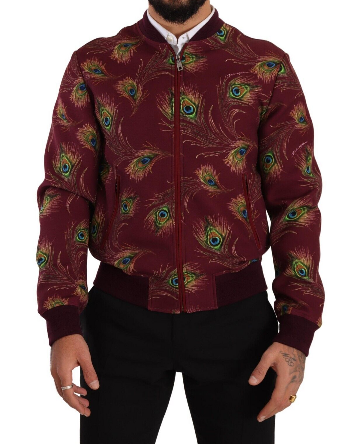 Veste bomber à imprimé paon rouge éclatant Dolce &amp; Gabbana