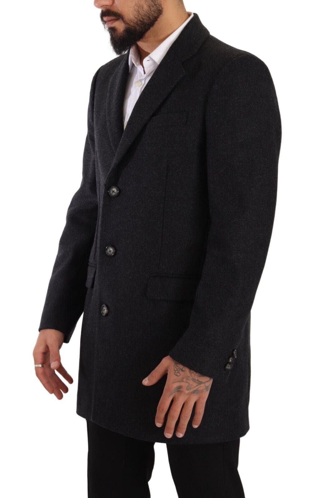 Manteau élégant en laine gris foncé Dolce &amp; Gabbana