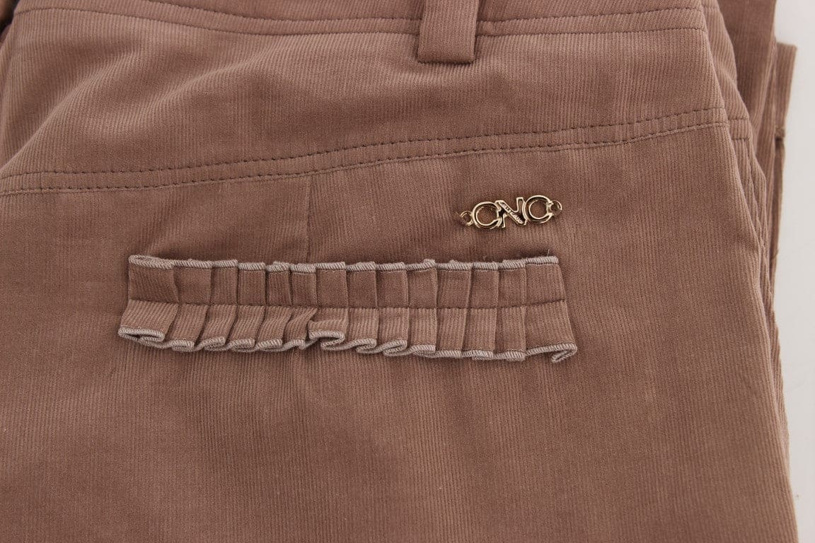 Pantalones de pana marrón recortados y elegantes de estilo nacional