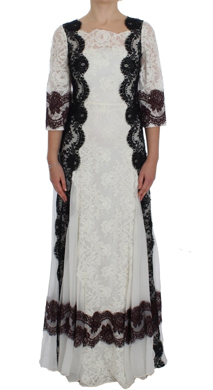 Robe longue en soie mélangée à dentelle fleurie Dolce &amp; Gabbana