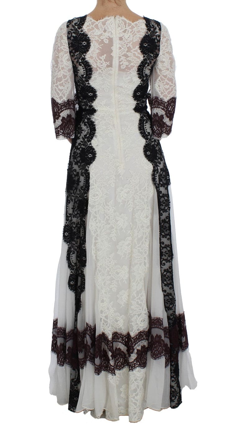 Robe longue en soie mélangée à dentelle fleurie Dolce &amp; Gabbana