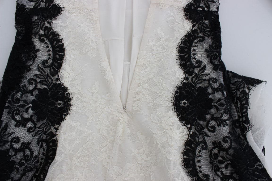 Robe longue en soie mélangée à dentelle fleurie Dolce &amp; Gabbana