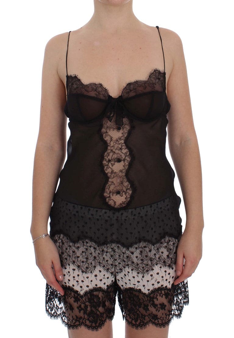 Nuisette lingerie élégante en dentelle de soie noire Dolce &amp; Gabbana