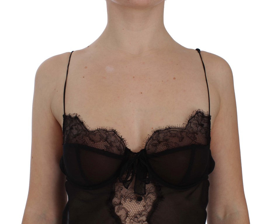 Nuisette lingerie élégante en dentelle de soie noire Dolce &amp; Gabbana