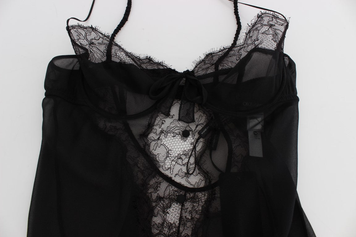 Nuisette lingerie élégante en dentelle de soie noire Dolce &amp; Gabbana