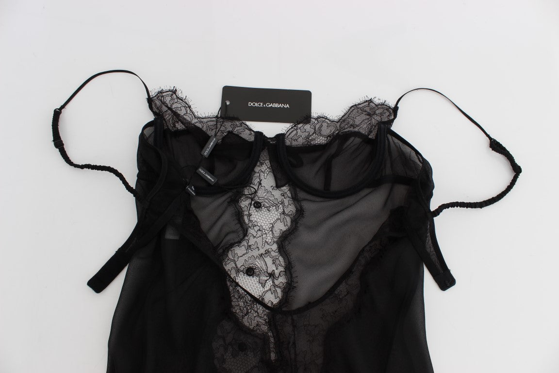 Nuisette lingerie élégante en dentelle de soie noire Dolce &amp; Gabbana