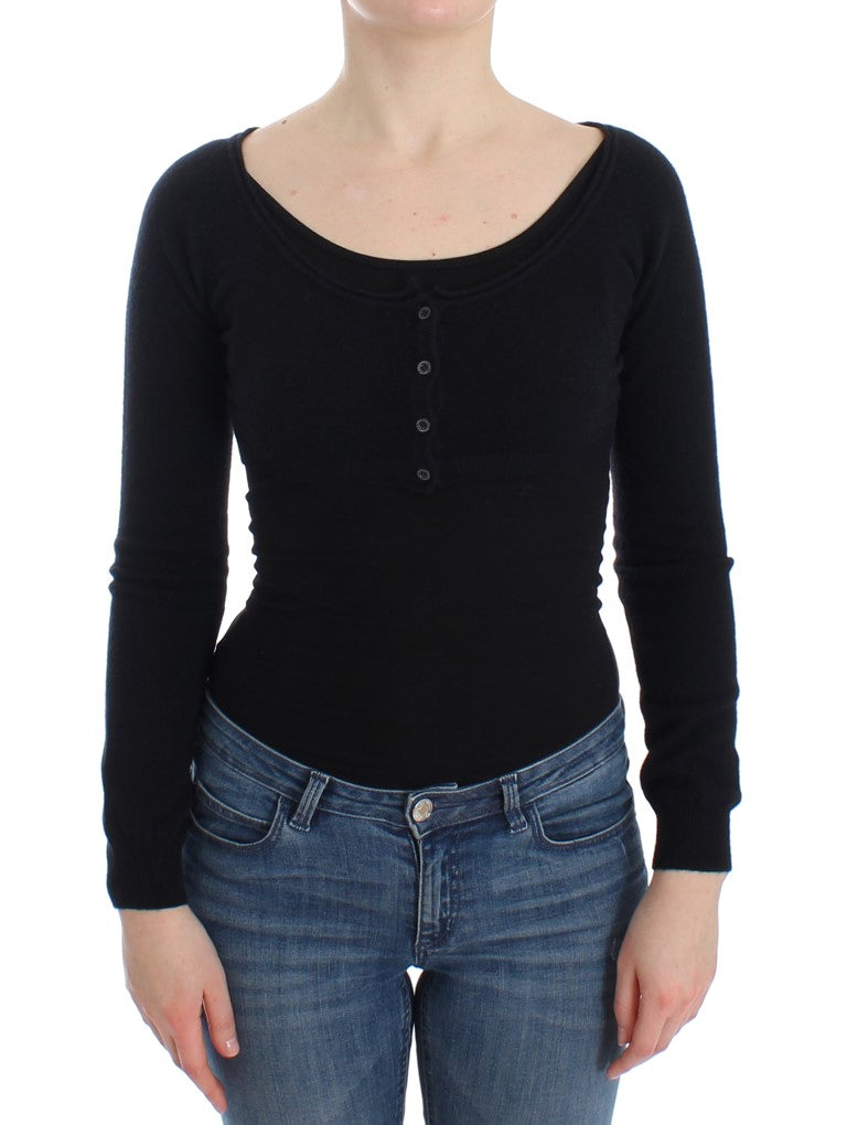 Pull court en laine et cachemire noir chic Ermanno Scervino