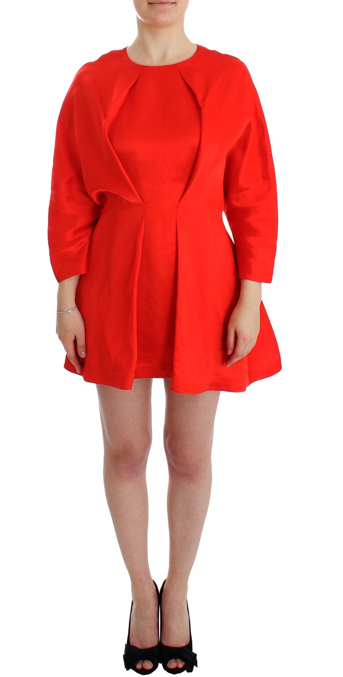 Robe artisanale en lin mélangé rouge radieux de Fyodor Golan