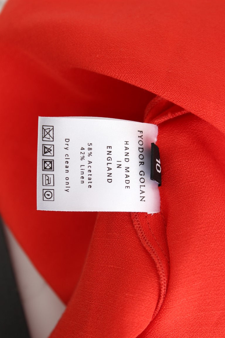 Robe artisanale en lin mélangé rouge radieux de Fyodor Golan