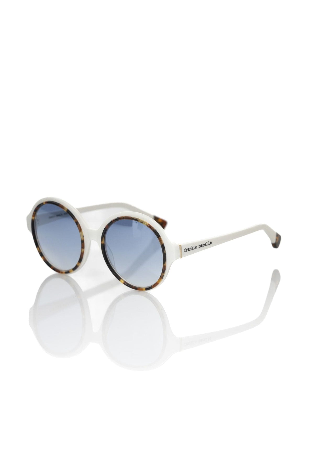 Lunettes de soleil rondes blanches chics Frankie Morello avec verres teintés bleus