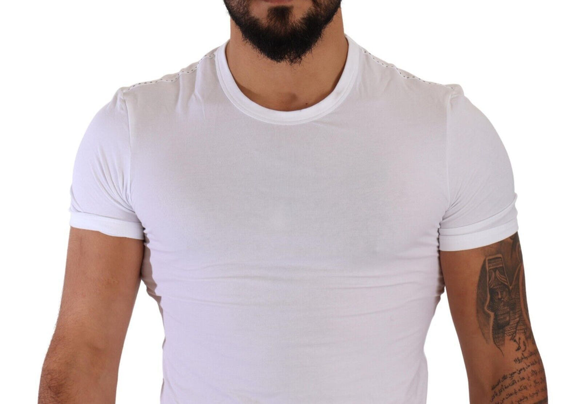 Camiseta elegante de cuello redondo en mezcla de algodón blanco de Dolce &amp; Gabbana