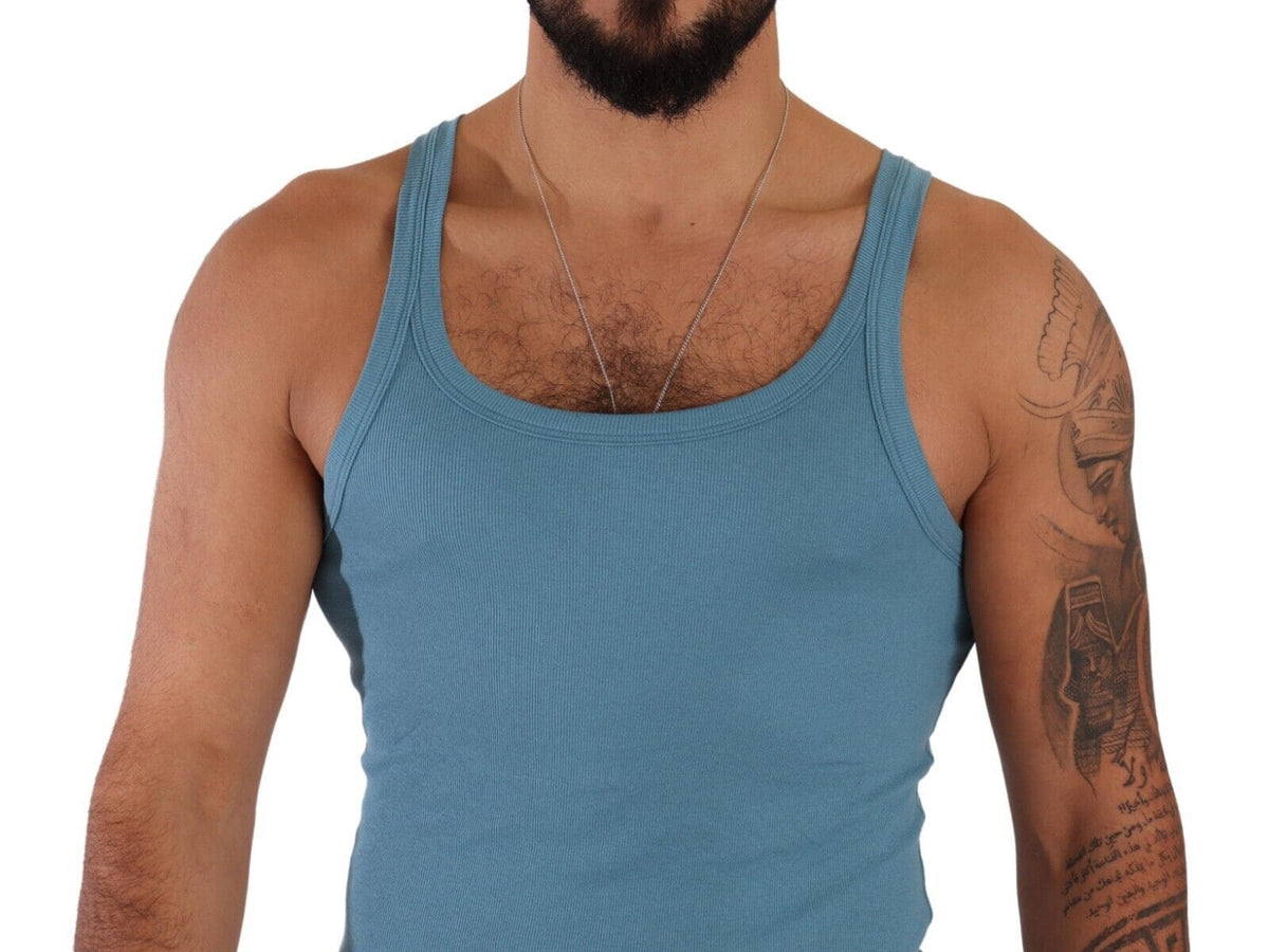 Elegante camiseta sin mangas con cuello redondo azul de Dolce &amp; Gabbana