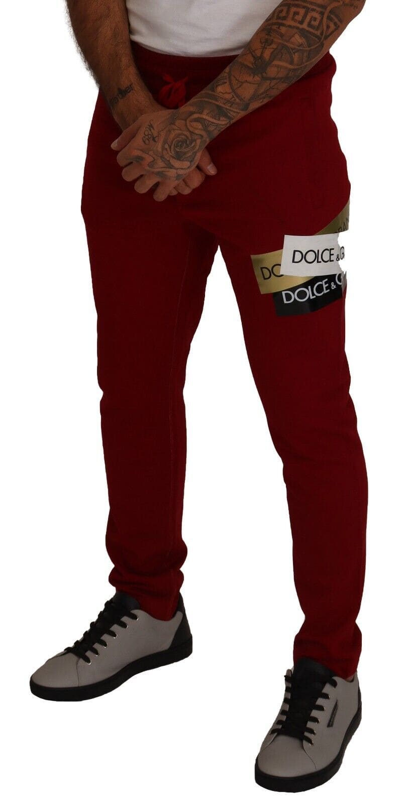 Pantalon de jogging rouge élégant Dolce &amp; Gabbana avec fermeture à cordon