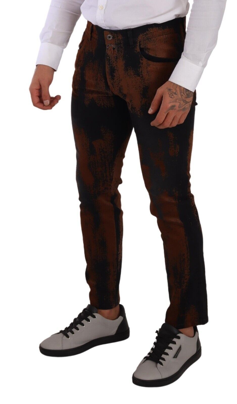 Jean slim tie-dye noir et marron chic Dolce &amp; Gabbana