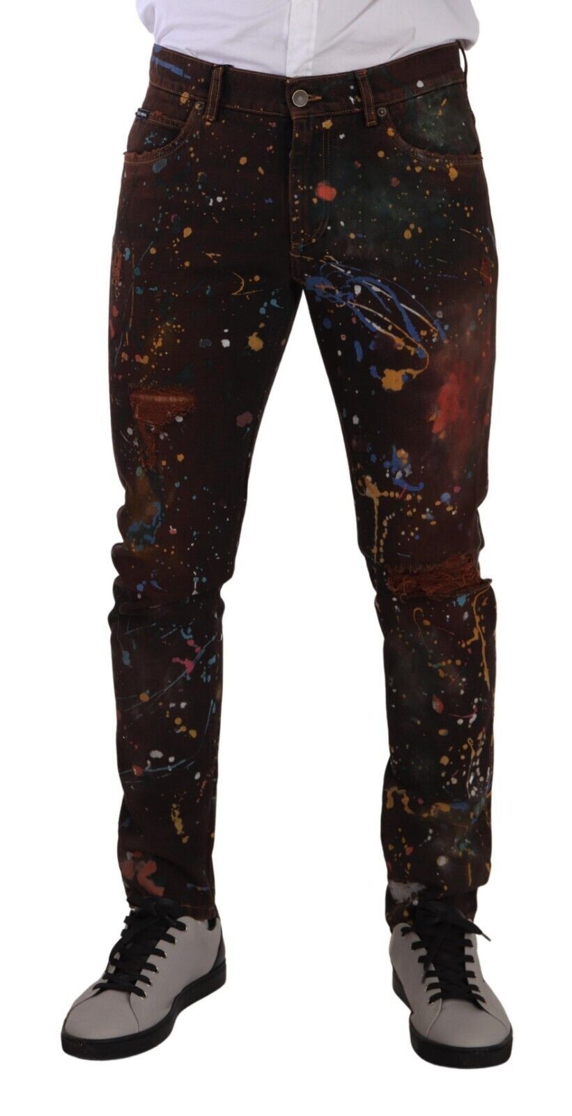 Jean skinny en denim peint multicolore Dolce &amp; Gabbana