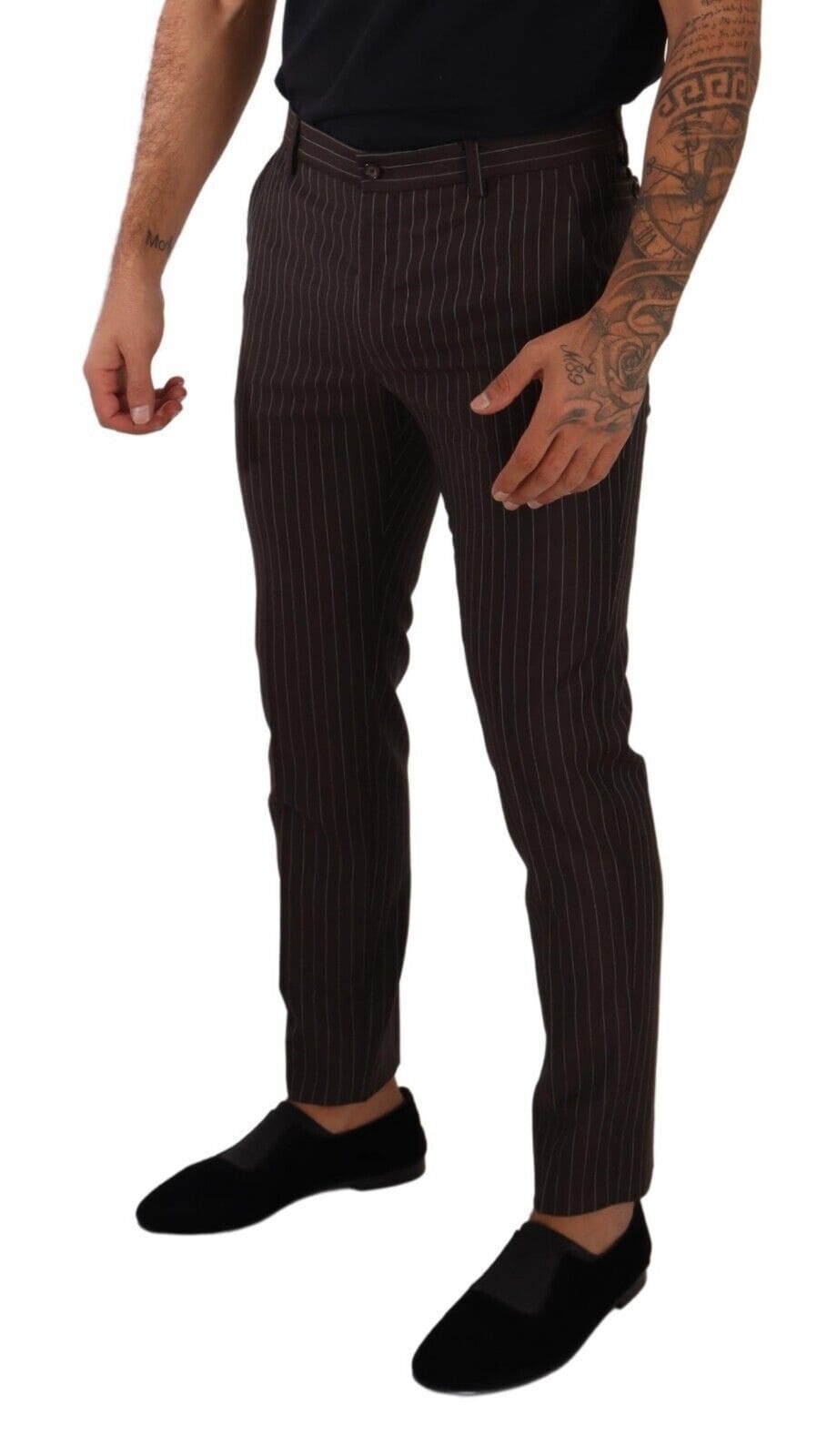 Pantalon élégant en laine à rayures marron pour homme Dolce &amp; Gabbana