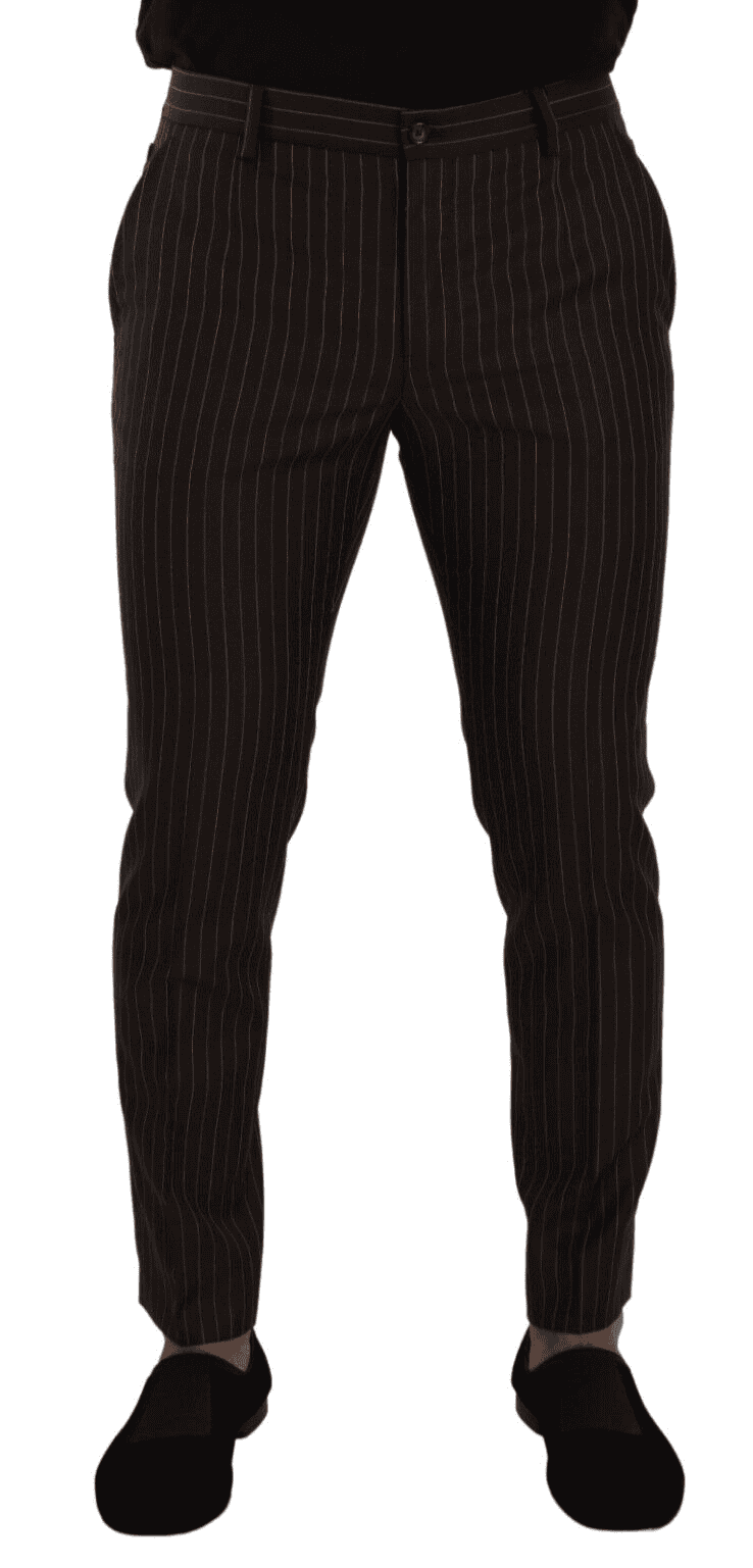 Pantalon élégant en laine à rayures marron pour homme Dolce &amp; Gabbana