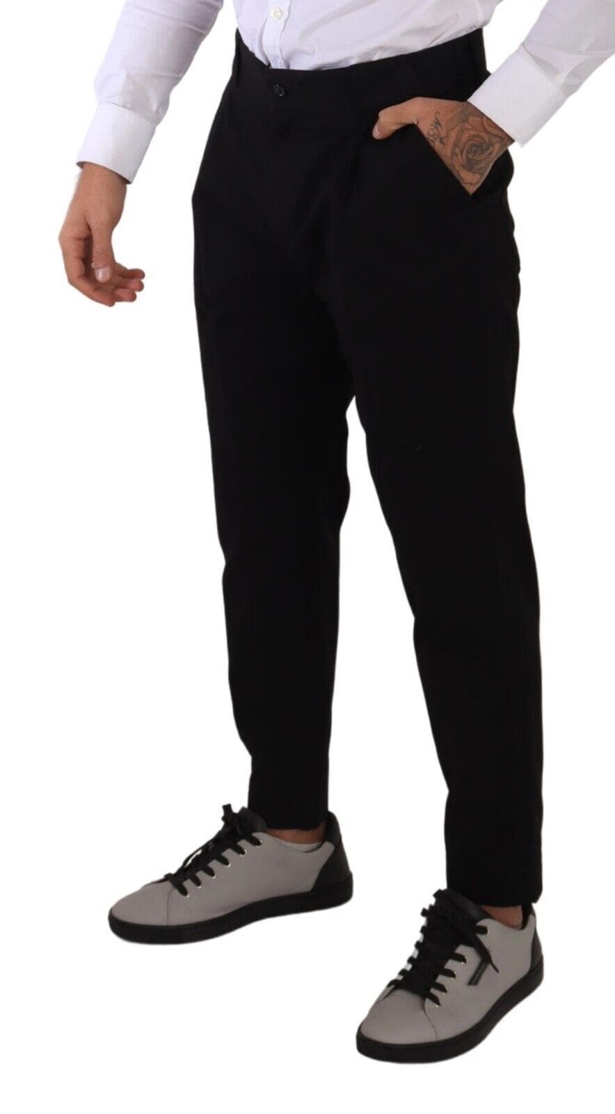 Pantalones chinos elegantes de algodón negro ajustados de Dolce &amp; Gabbana