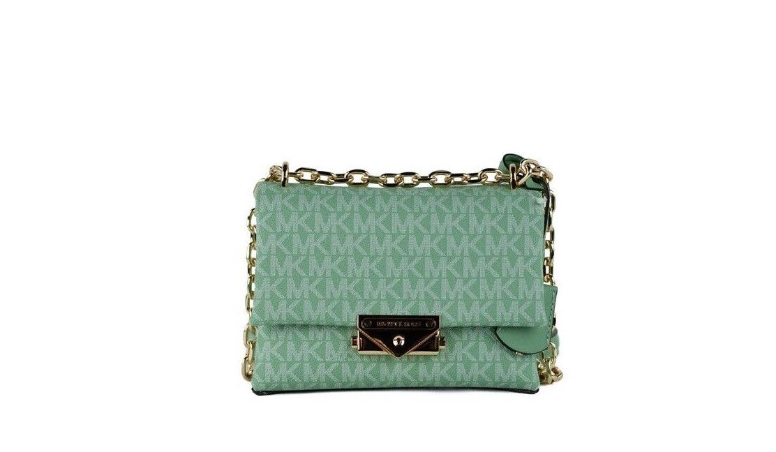 Bolso bandolera convertible con solapa de PVC en color verde mar Cece de Michael Kors