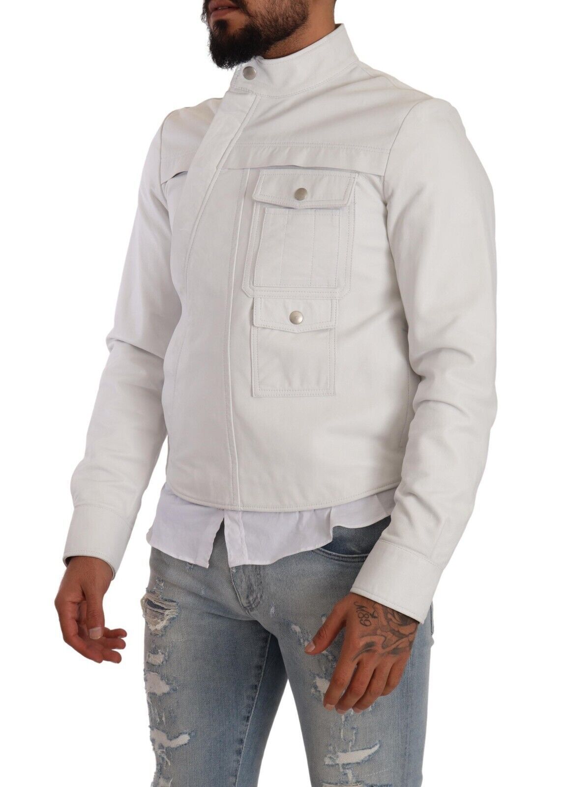 Veste motard en cuir blanc exquise de Diesel