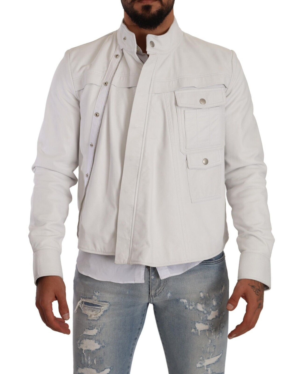 Veste motard en cuir blanc exquise de Diesel