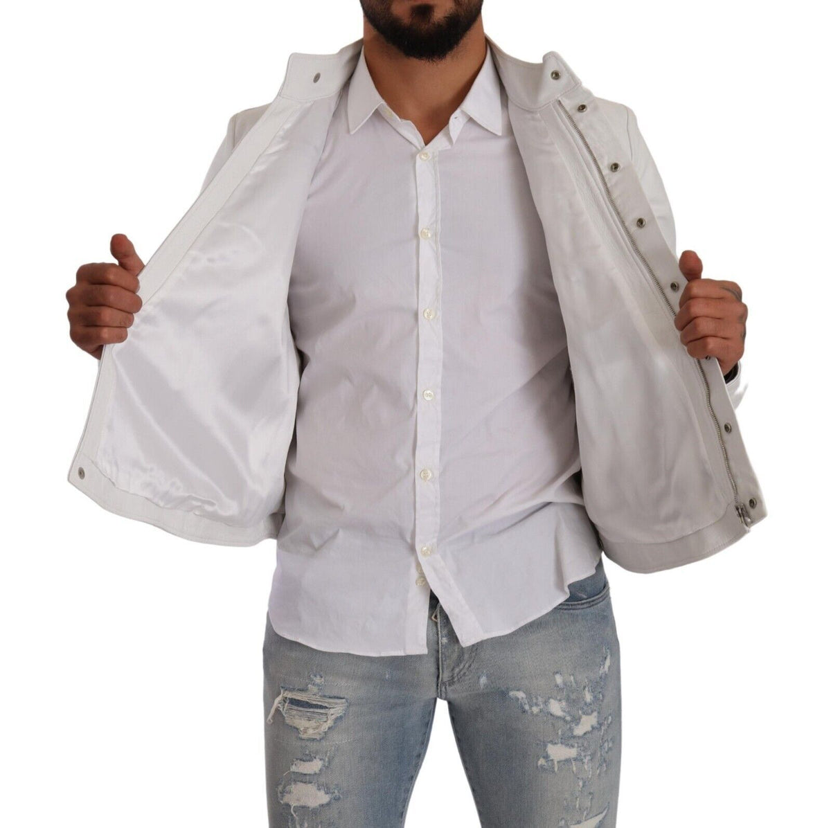 Veste motard en cuir blanc exquise de Diesel