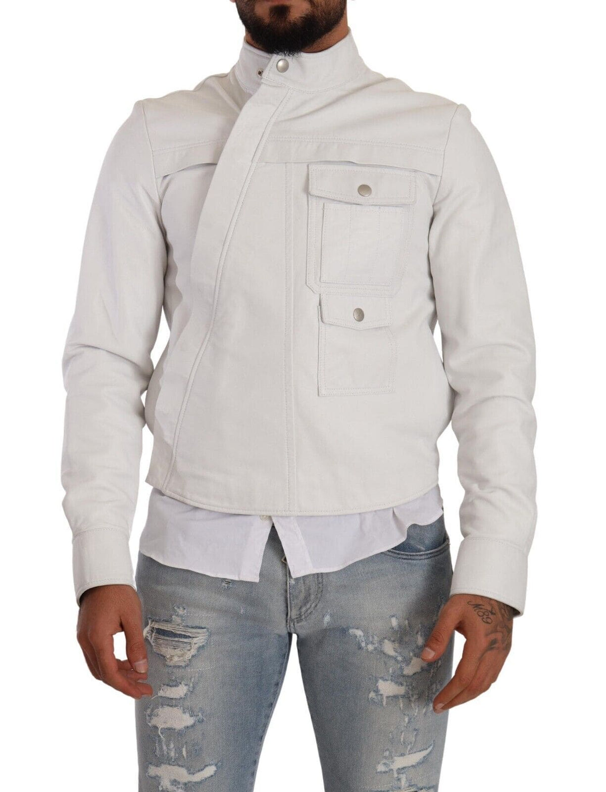 Veste motard en cuir blanc exquise de Diesel