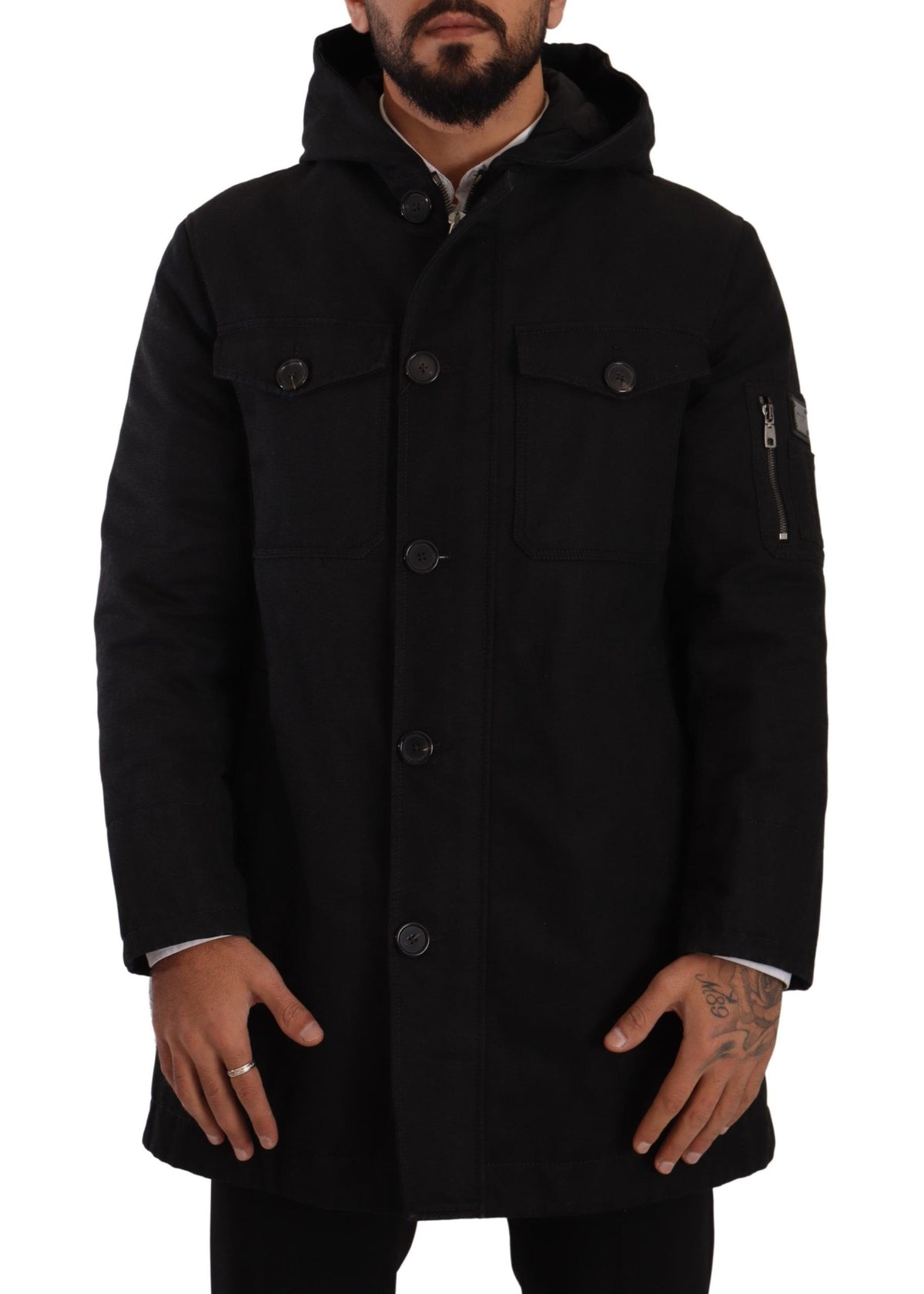 Veste à capuche élégante Dolce &amp; Gabbana Parka noire