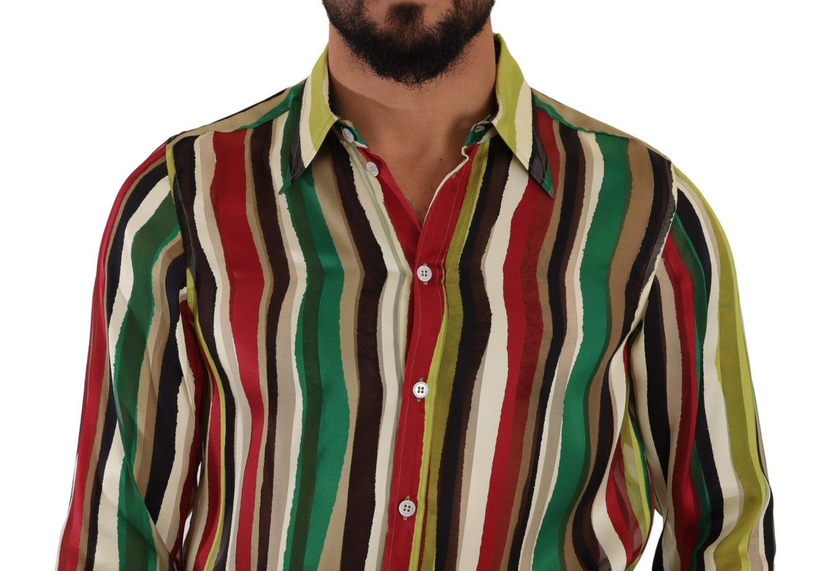 Camisa elegante de seda a rayas multicolor de Dolce &amp; Gabbana