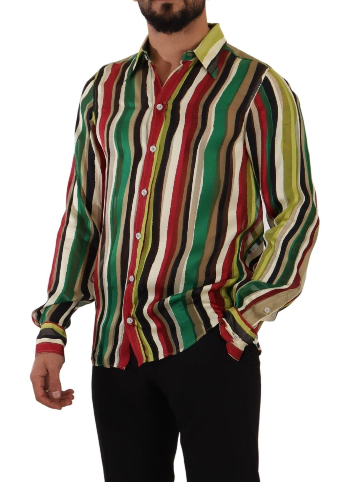 Camisa elegante de seda a rayas multicolor de Dolce &amp; Gabbana