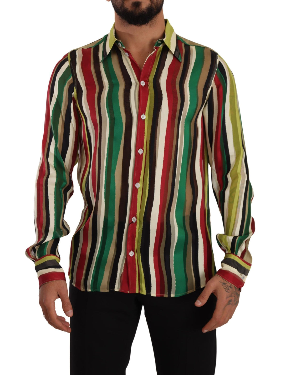 Camisa elegante de seda a rayas multicolor de Dolce &amp; Gabbana