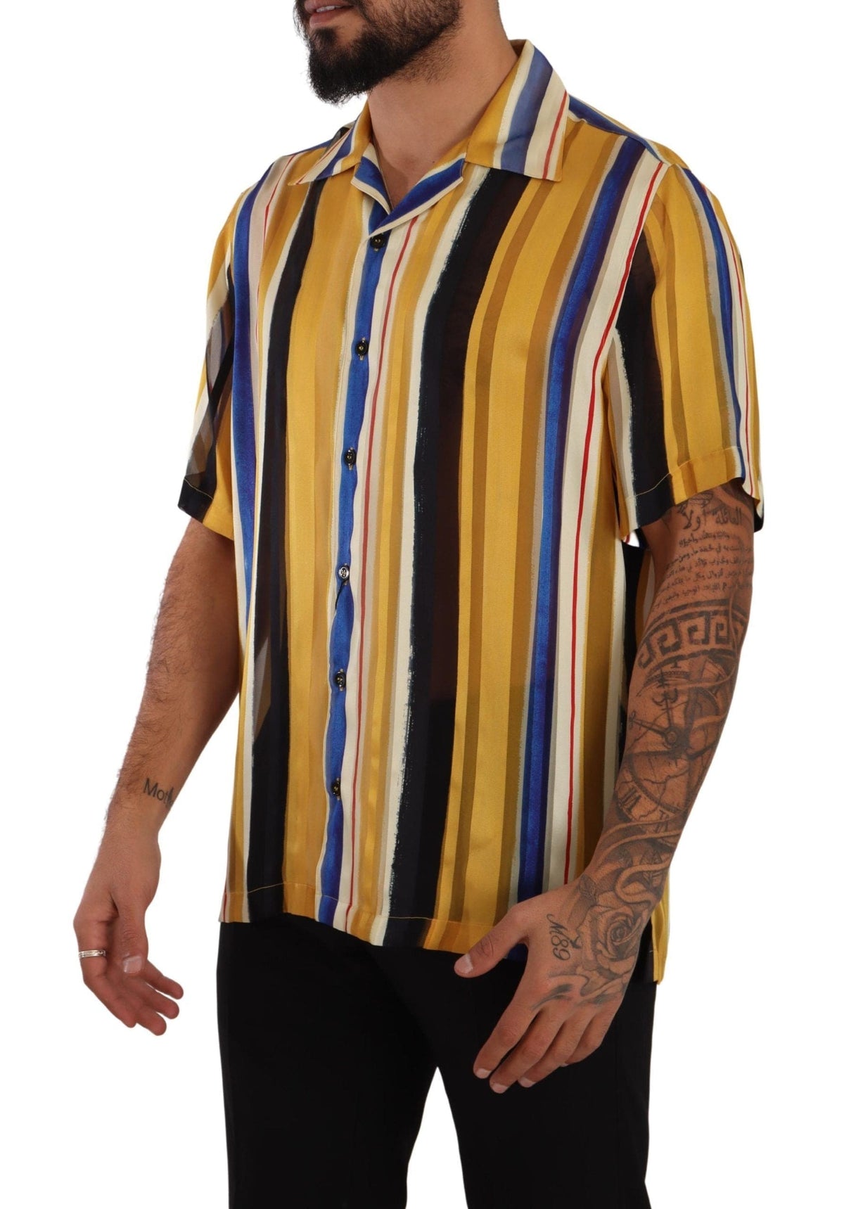 Chemise homme en soie mélangée à rayures jaunes Dolce &amp; Gabbana