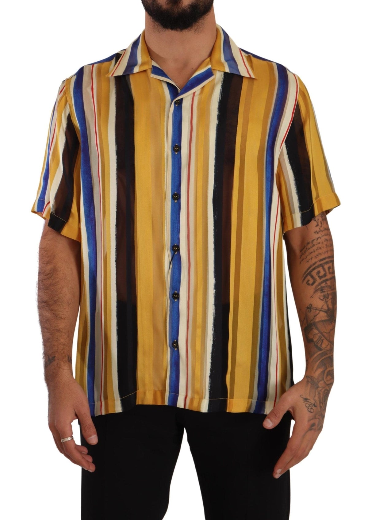 Chemise homme en soie mélangée à rayures jaunes Dolce &amp; Gabbana