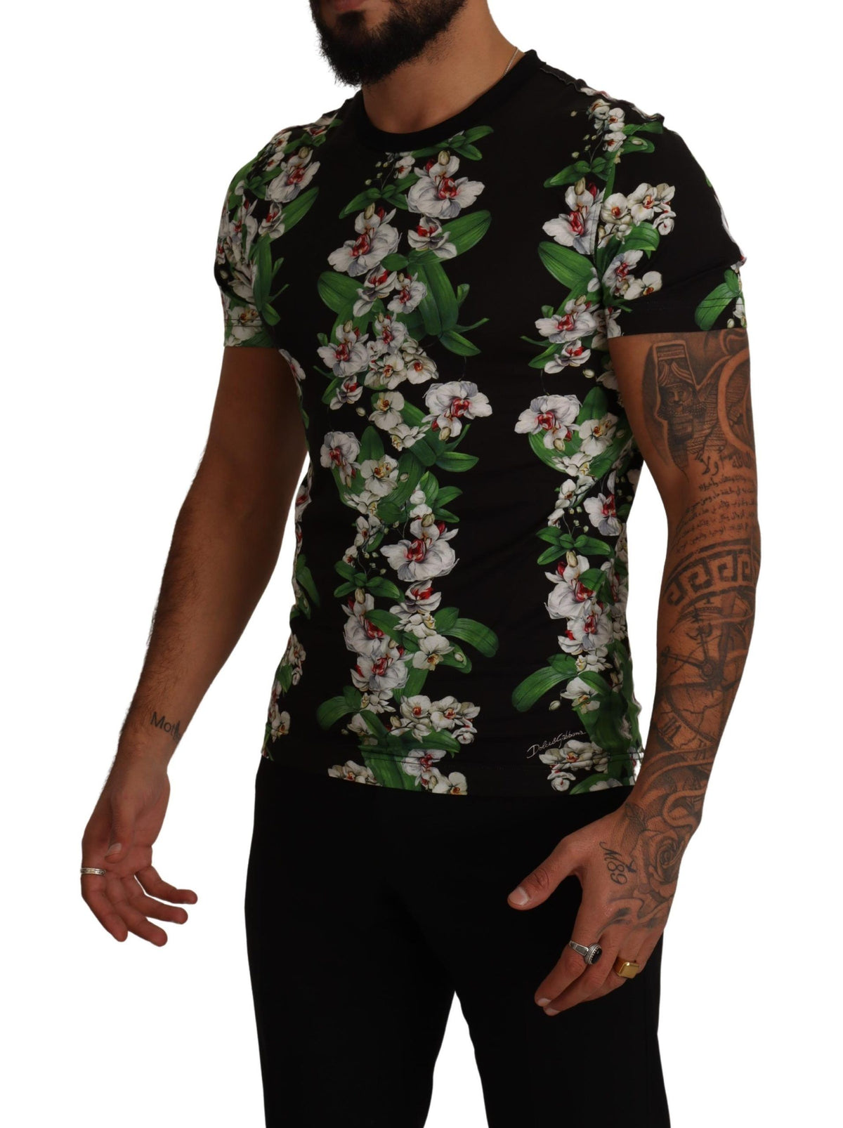 Camiseta elegante con cuello redondo y estampado floral de Dolce &amp; Gabbana para hombre