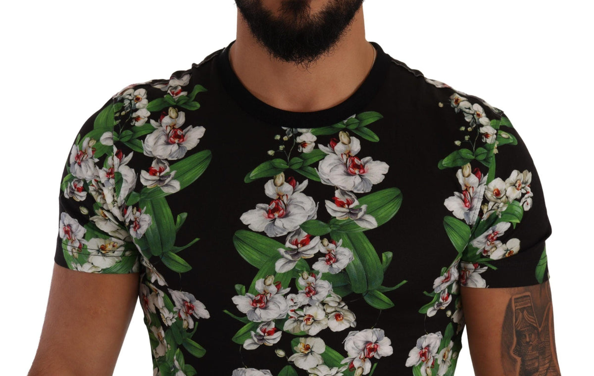 Camiseta elegante con cuello redondo y estampado floral de Dolce &amp; Gabbana para hombre