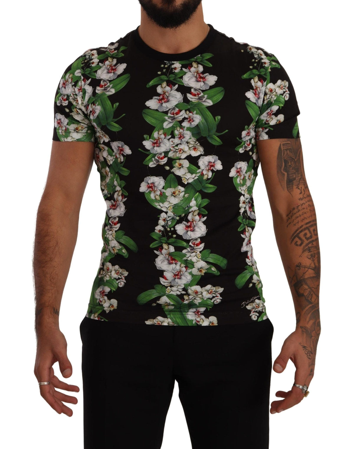 Camiseta elegante con cuello redondo y estampado floral de Dolce &amp; Gabbana para hombre