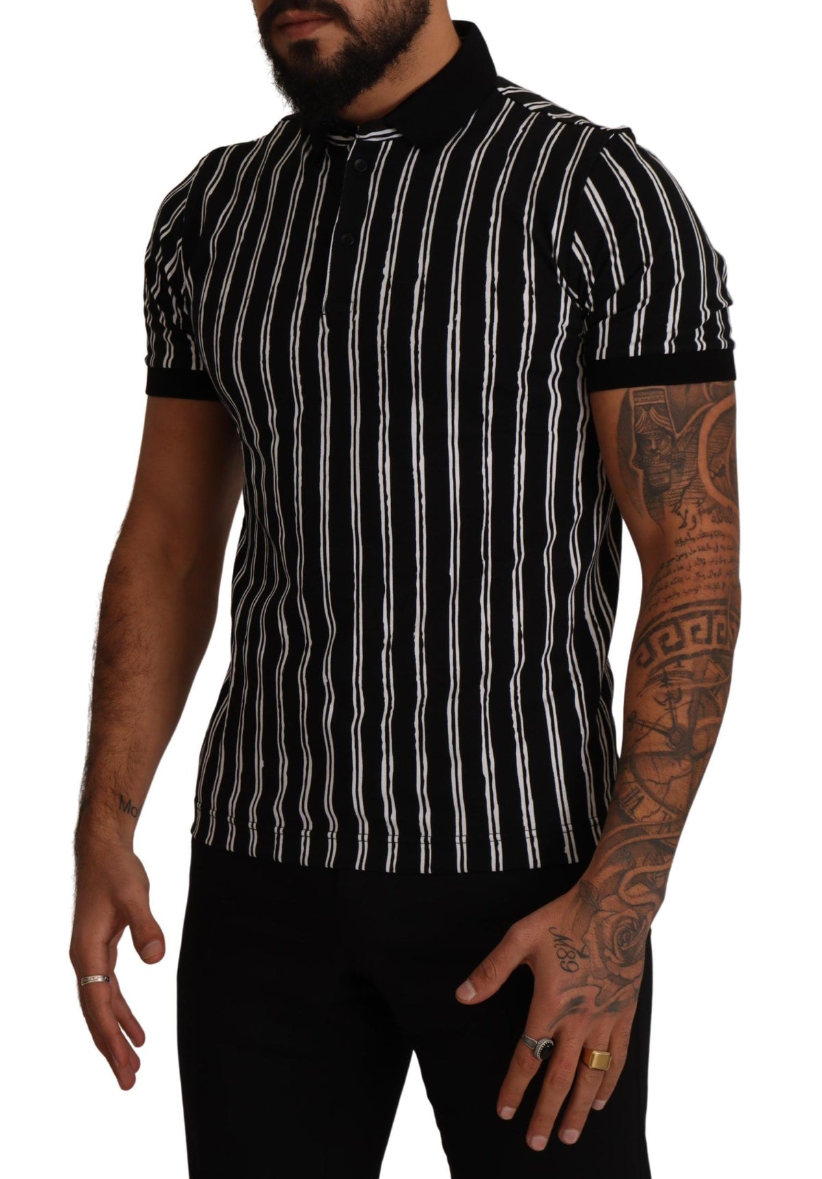 Dolce & Gabbana Elegant Striped Polo T-Shirt in Black