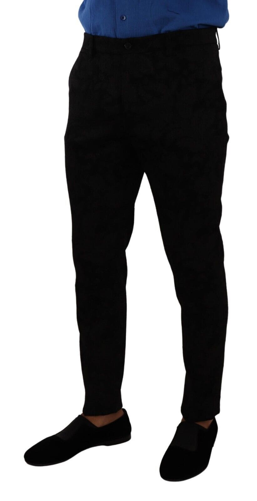 Pantalon habillé slim élégant Dolce &amp; Gabbana en brocart noir