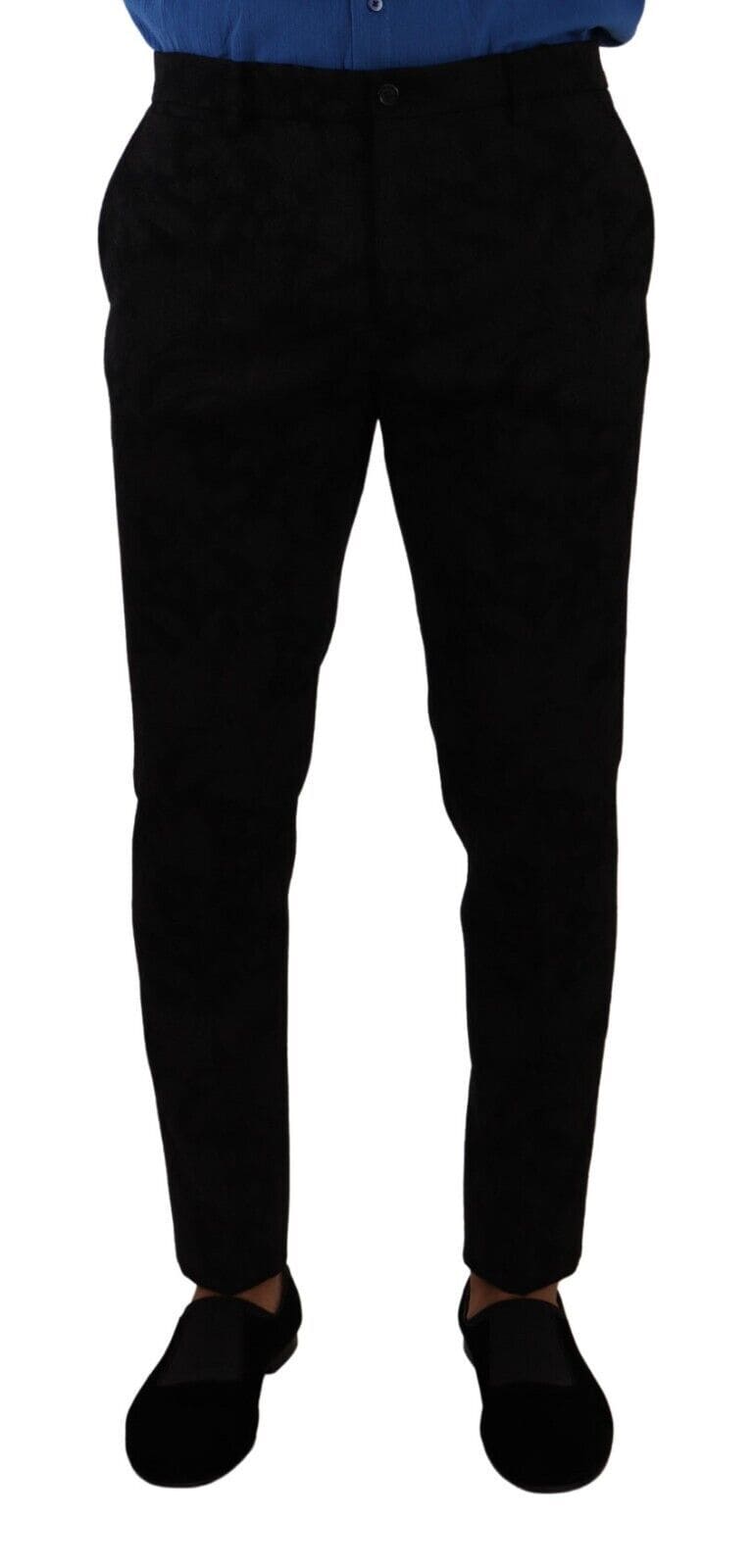 Pantalon habillé slim élégant Dolce &amp; Gabbana en brocart noir