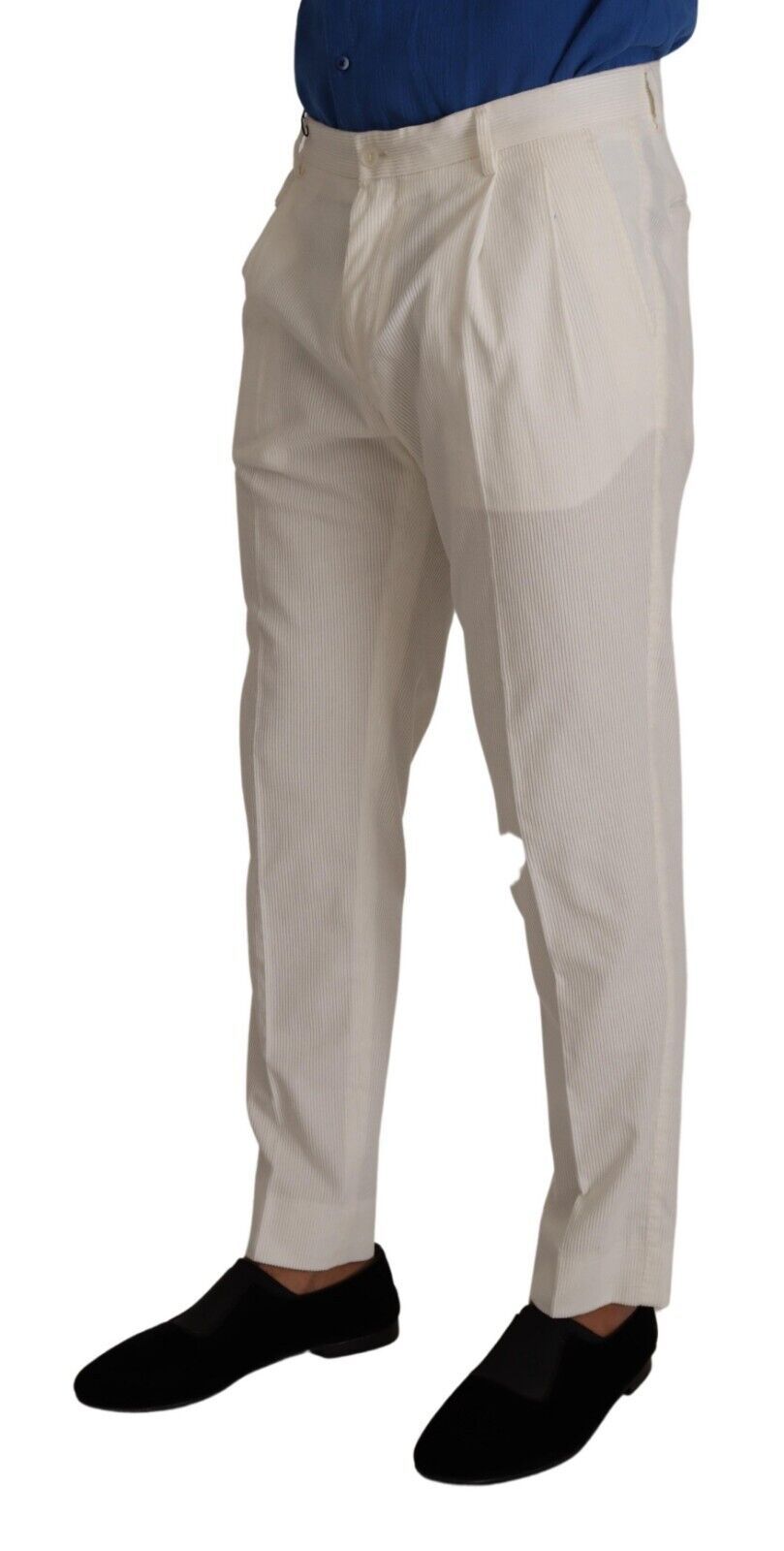 Pantalon fuselé élégant en velours côtelé Dolce &amp; Gabbana en blanc cassé