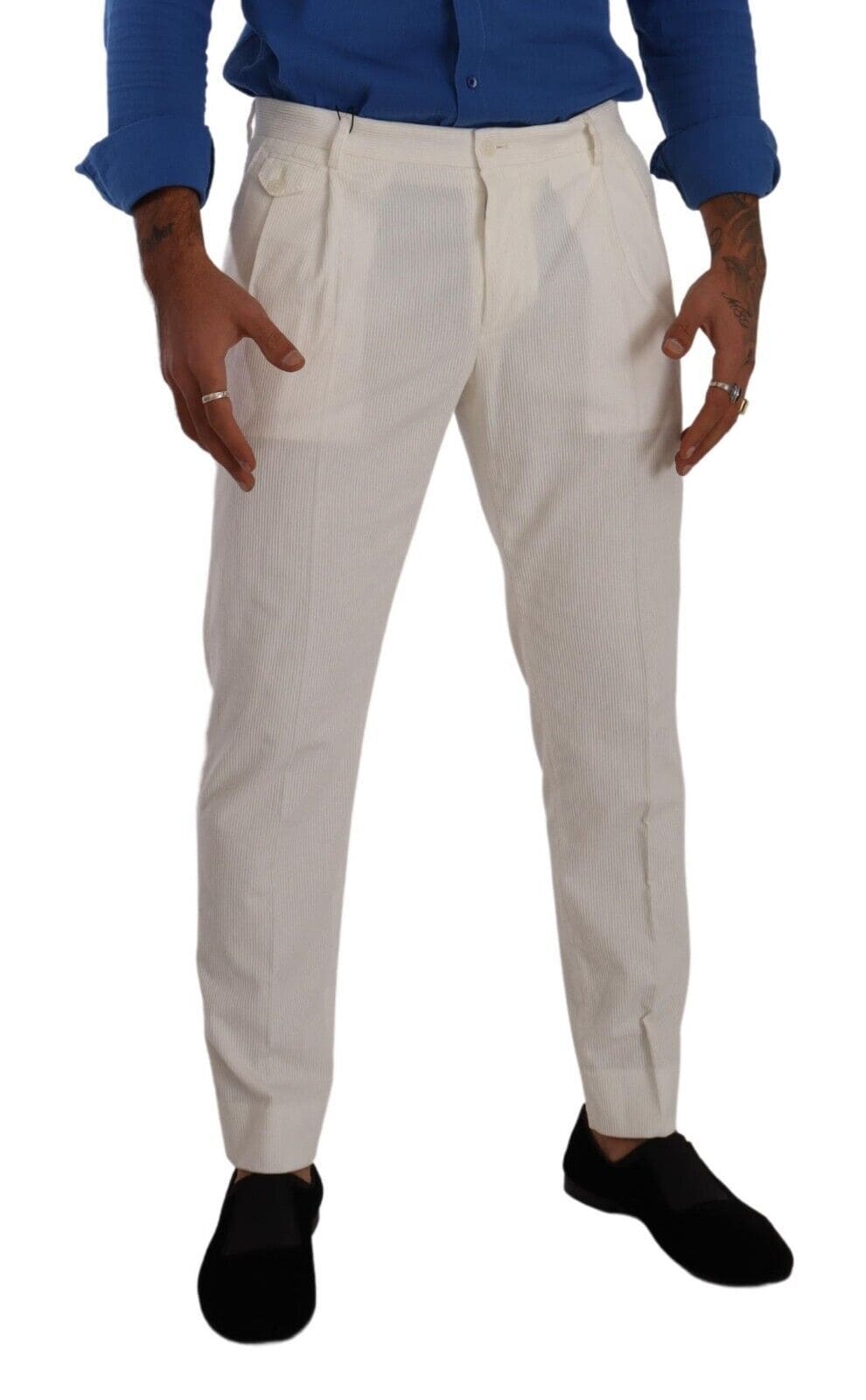 Pantalon fuselé élégant en velours côtelé Dolce &amp; Gabbana en blanc cassé