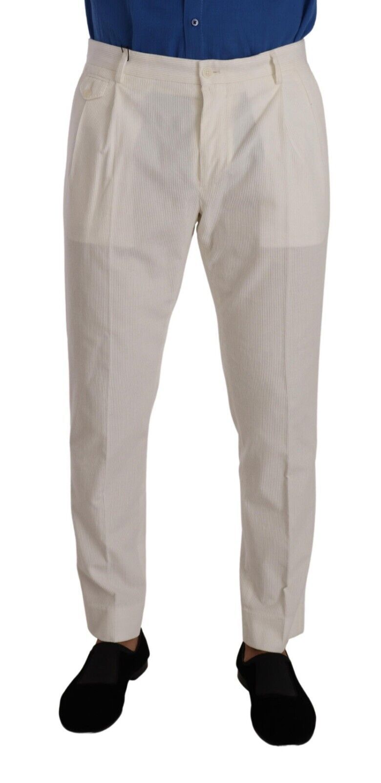 Pantalon fuselé élégant en velours côtelé Dolce &amp; Gabbana en blanc cassé