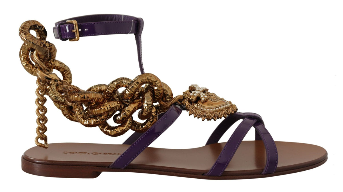 Chaussures plates gladiateur à chaîne Purple Heart de Dolce &amp; Gabbana