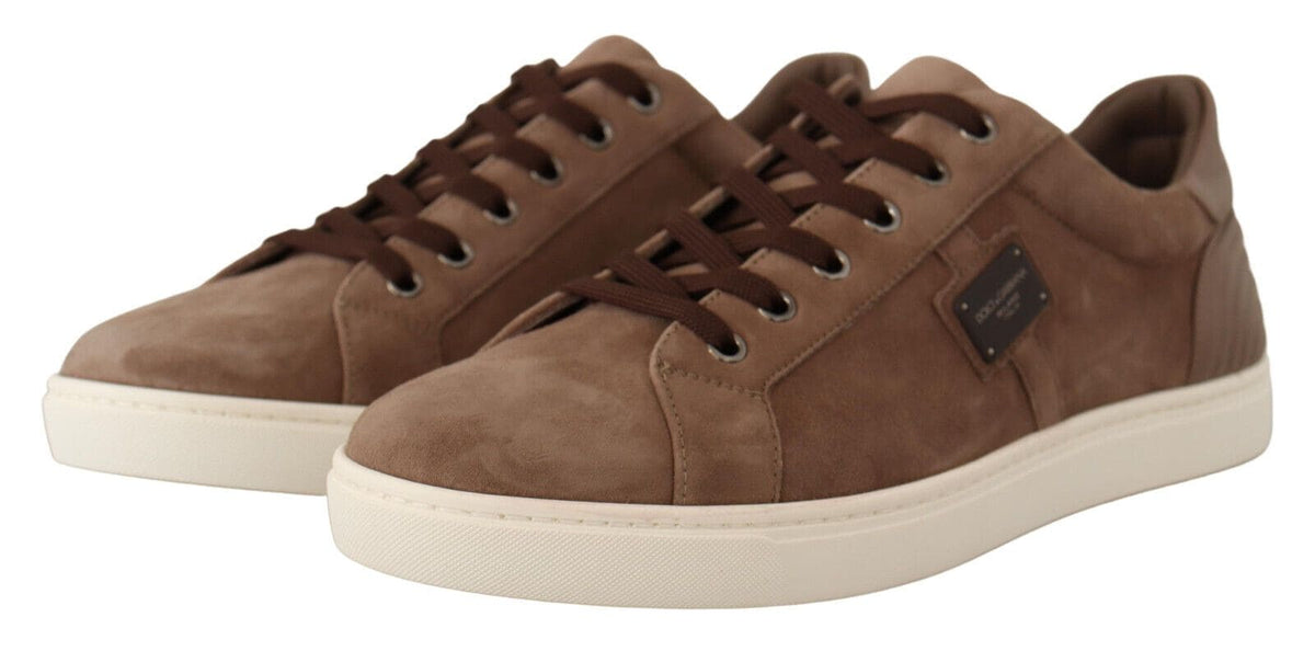 Baskets élégantes en cuir marron Dolce &amp; Gabbana pour hommes