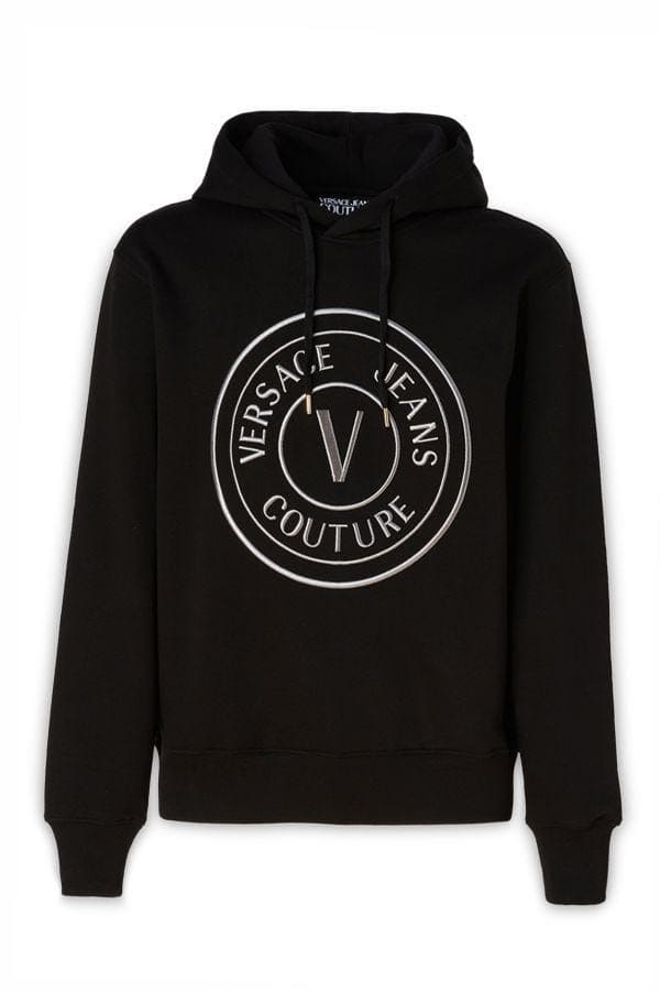 Sweat-shirt à capuche en coton noir Versace Jeans