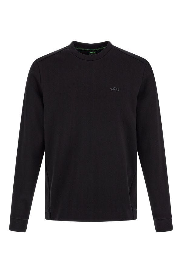 Sweat-shirt col rond en coton noir élégant Hugo Boss