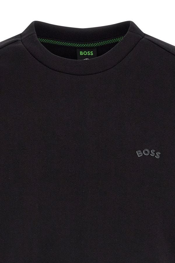 Sweat-shirt col rond en coton noir élégant Hugo Boss