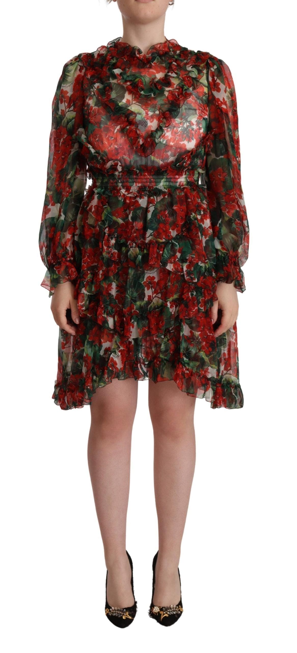 Mini-robe mi-longue en soie fleurie Dolce &amp; Gabbana