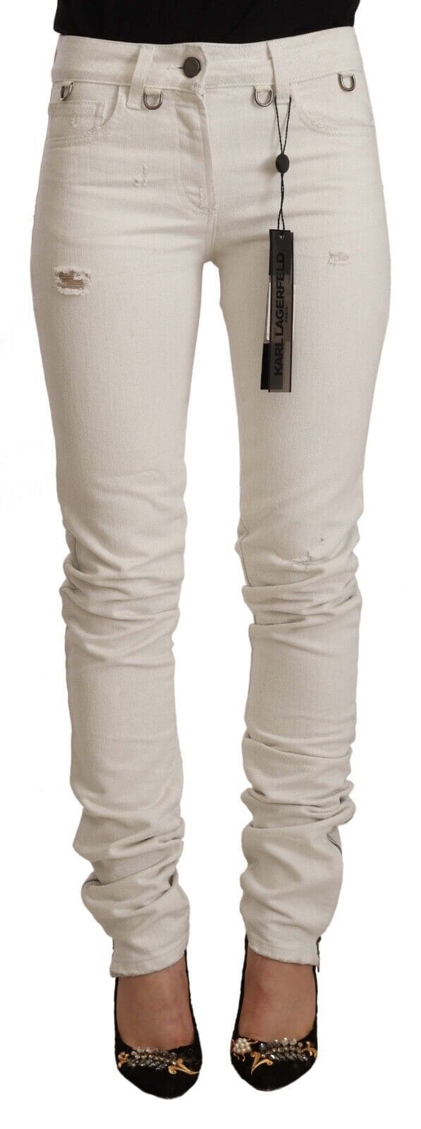 Jean slim taille mi-haute blanc chic Karl Lagerfeld